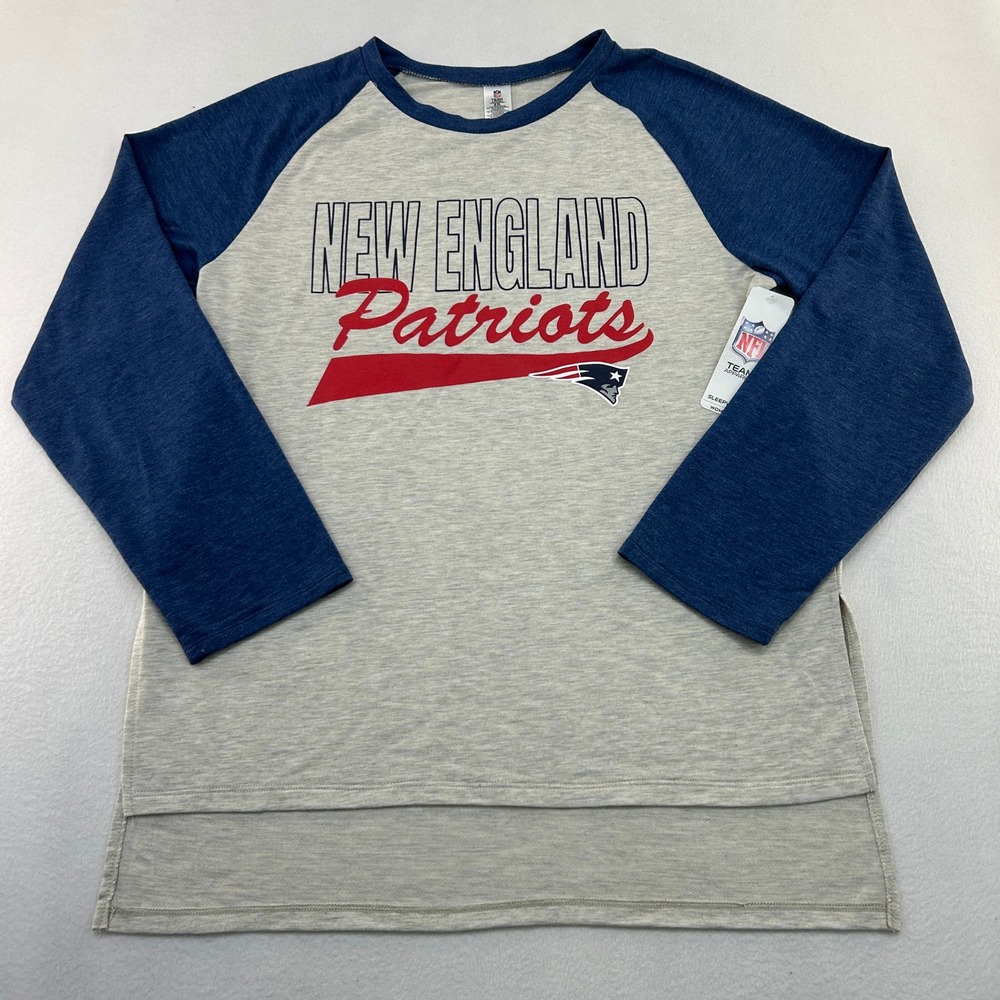 NFL Team Apparel New England Patriots Womens XXL Sleepwear Top Gray Blue Raglan